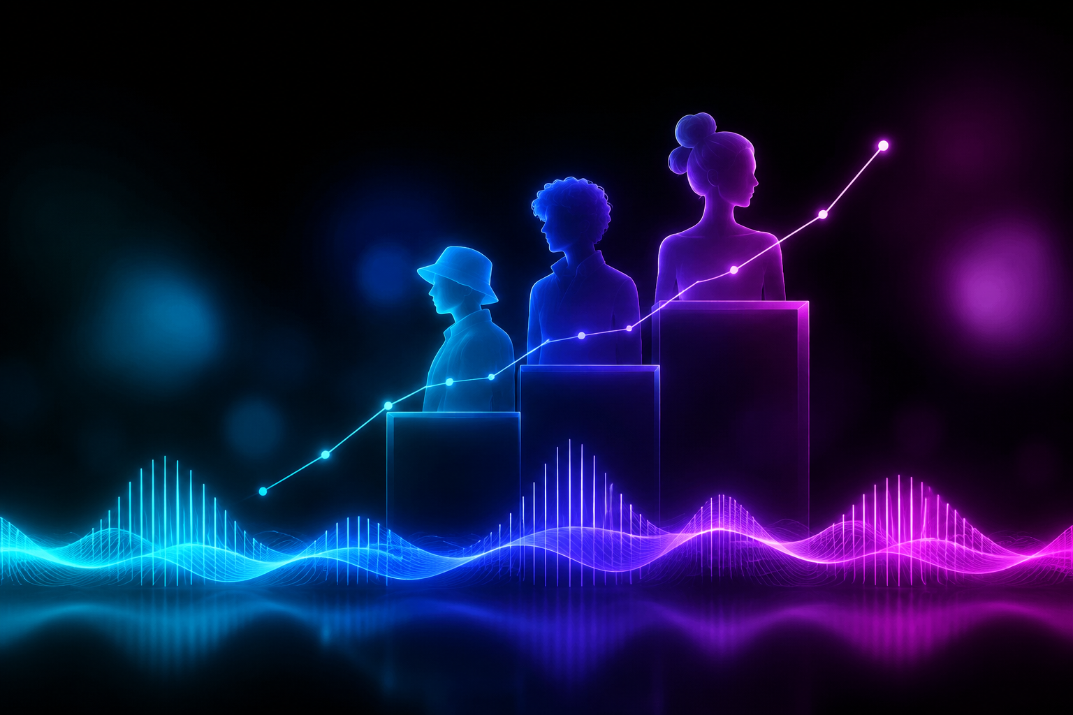 AI music artists charting in 2026 shown as synthetic artist profiles connected to streaming chart data