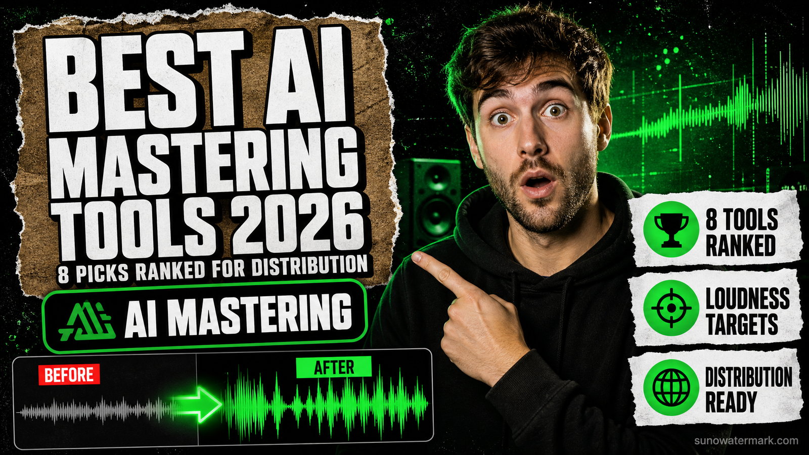 Eight AI mastering tools ranked by distributor pass rate across a 50-track 2026 benchmark