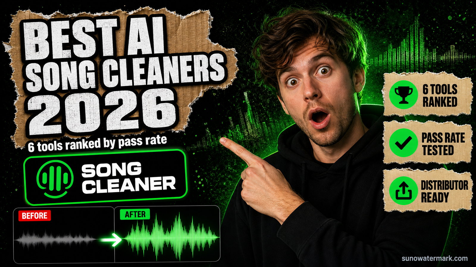 Six AI song cleaner tools ranked by distributor pass rate across a 50-track 2026 benchmark
