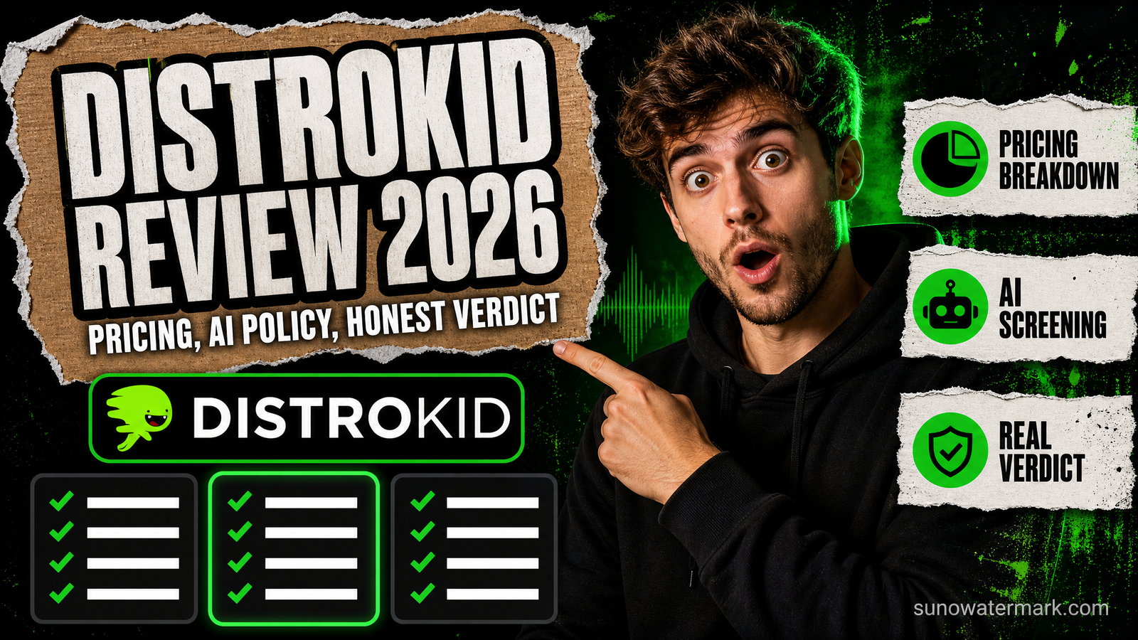 DistroKid 2026 review hero image showing pricing tiers and AI music screening verdict