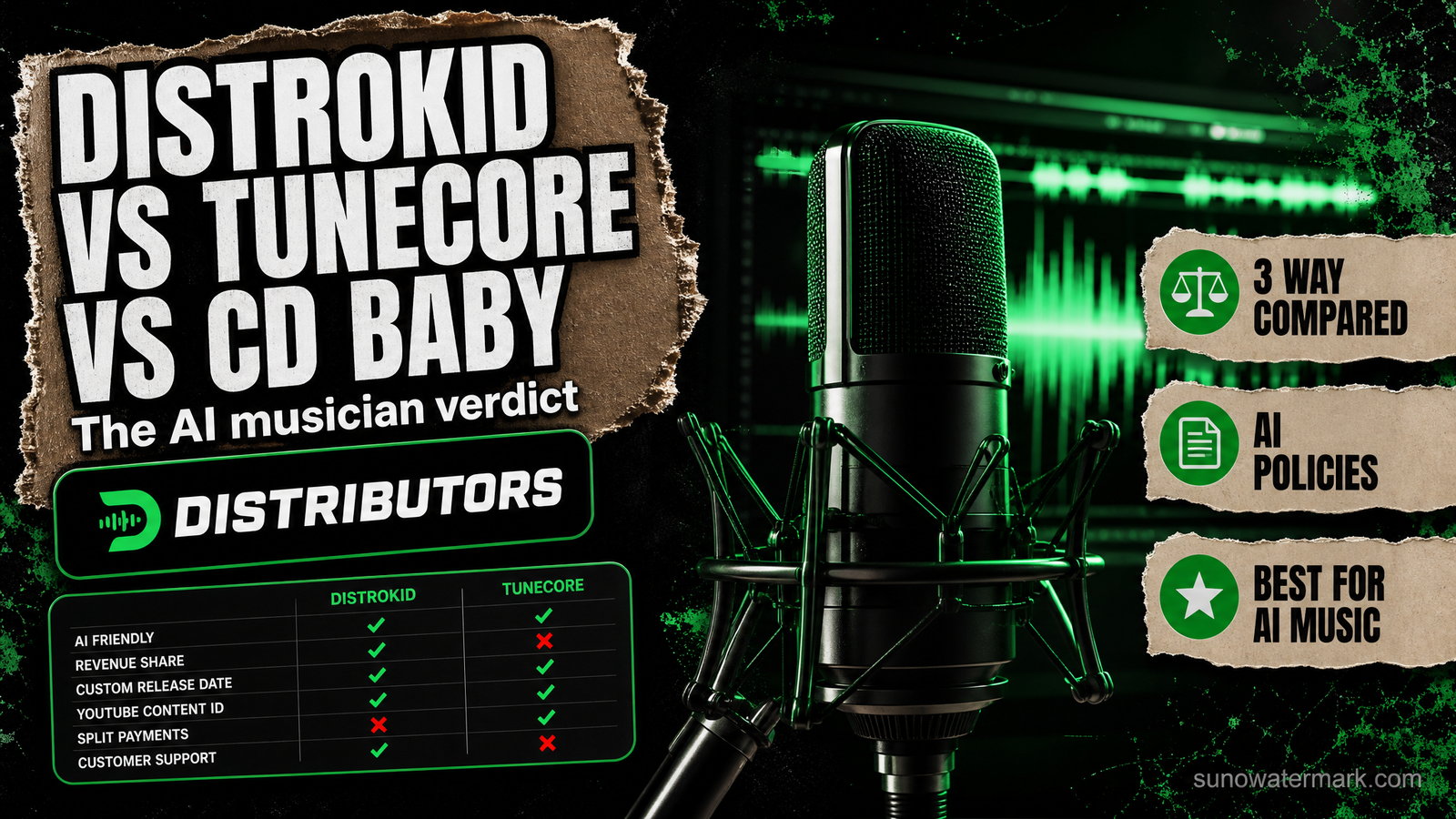 DistroKid, TuneCore, and CD Baby logos arranged as a three-way comparison for 2026