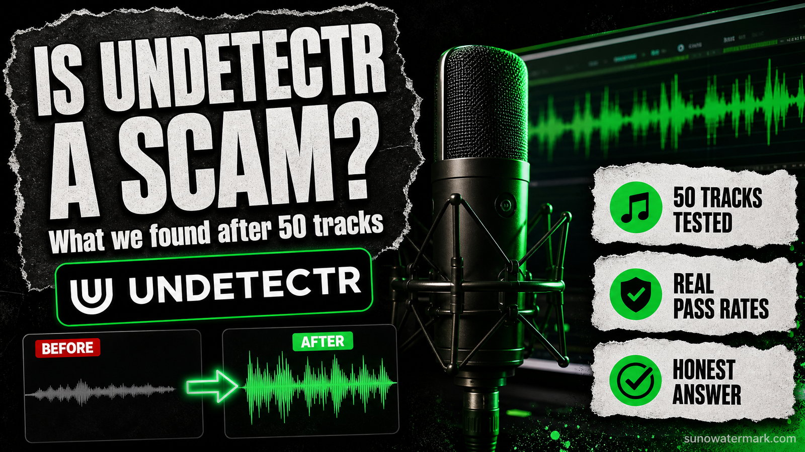 Evaluating whether Undetectr is a scam using a seven-point verification test applied to AI music artifact removal tools