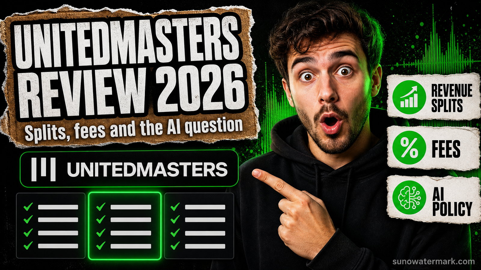 UnitedMasters review 2026 showing the free tier royalty split against the paid Select tiers for independent artists