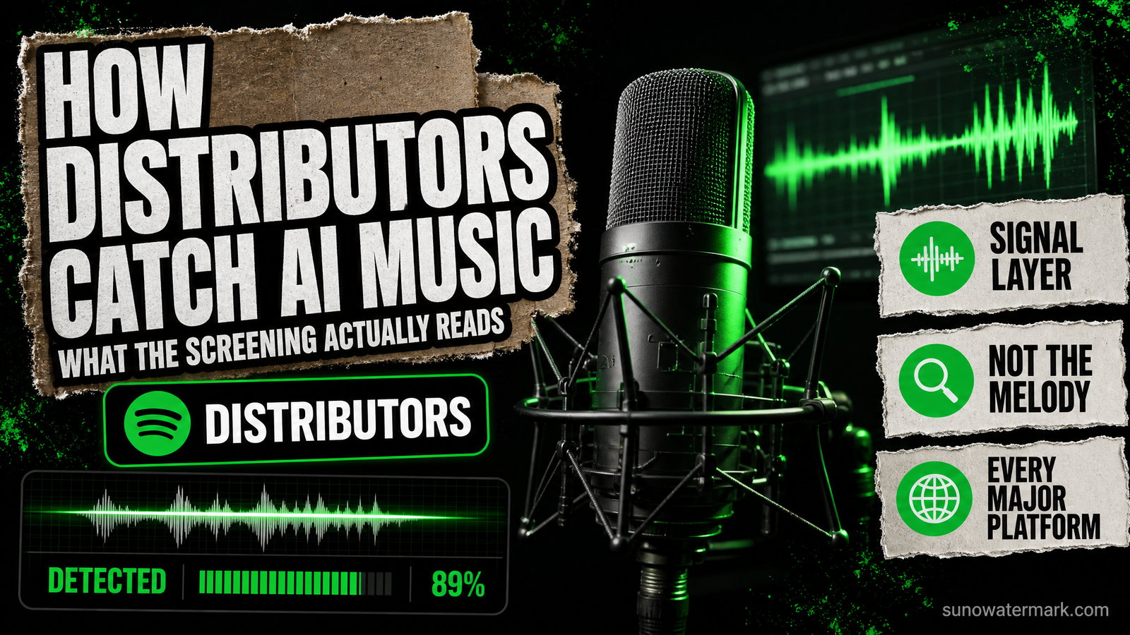 Flow diagram showing the ai music detection pipeline used by major distributors