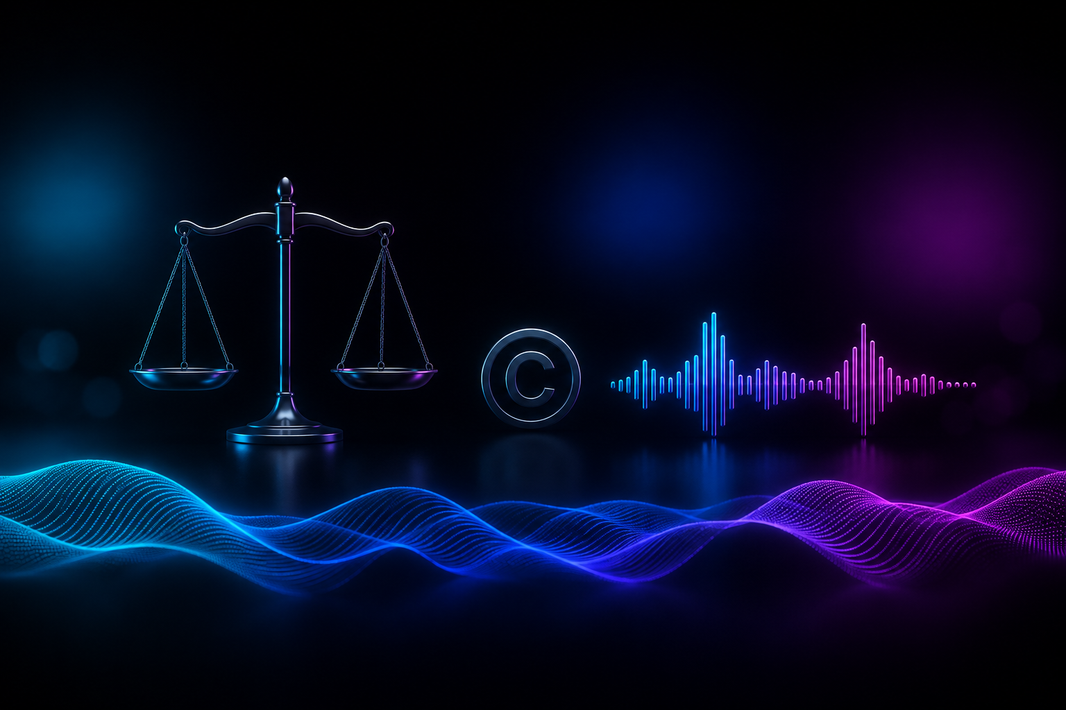 Legal documents stack showing RIAA v. Suno court filings alongside US Copyright Office and EU AI Act references