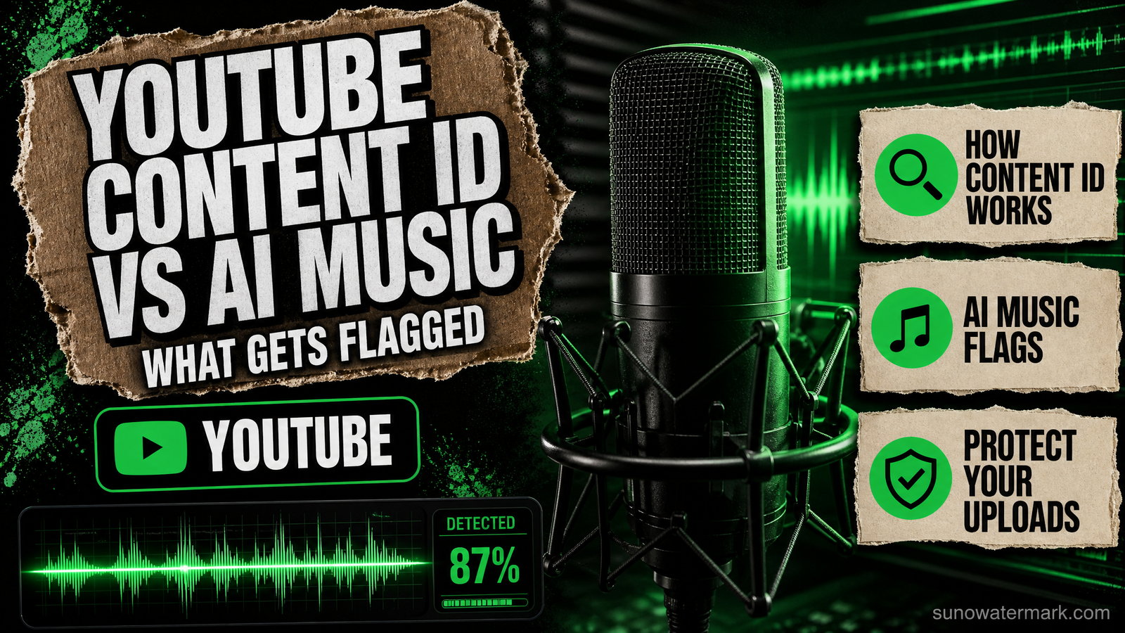YouTube Content ID match screen showing AI music monetization status